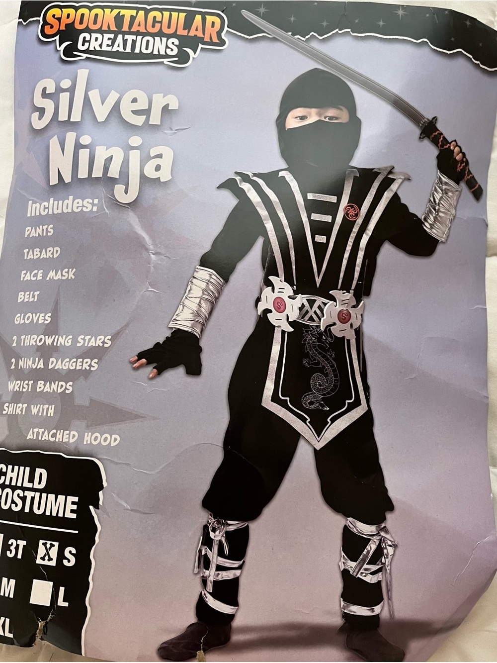 Silver Ninja Child Costume by Spooktacular size small 4-5